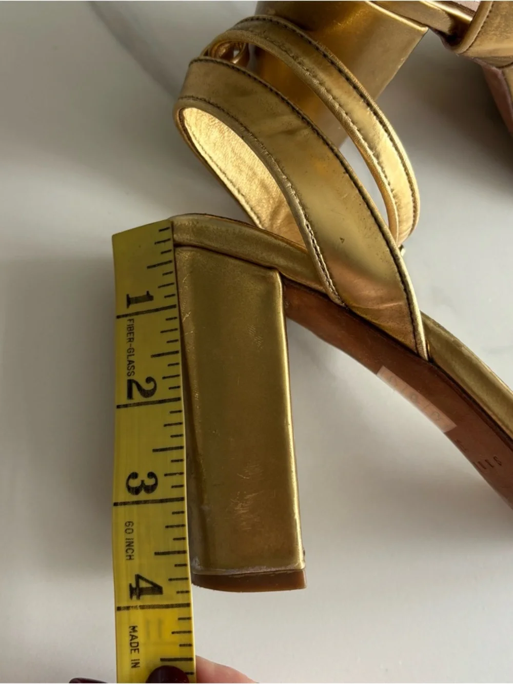 Sandro Metallic Gold Ankle-Strap Block Heel Sandals Sz 37 - Picture 9 of 9